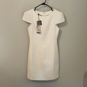 White basketweave cap sleeve fitted dress